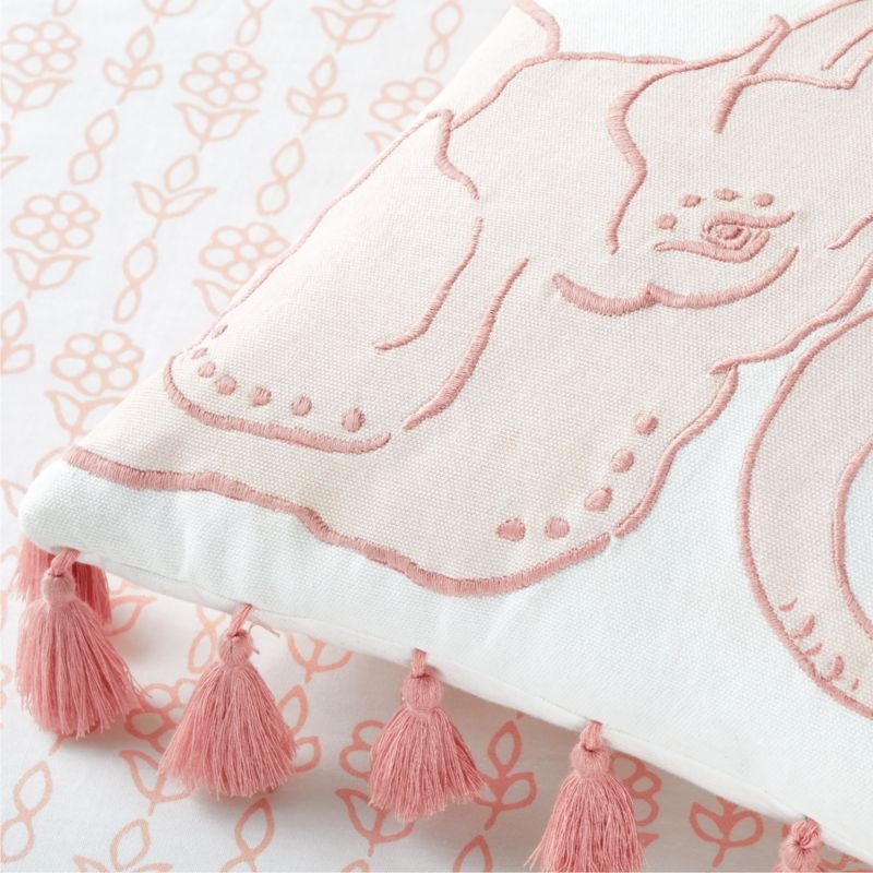 Munnar Pink Embroidered Elephant Kids Throw Pillow by John Robshaw - Image 2