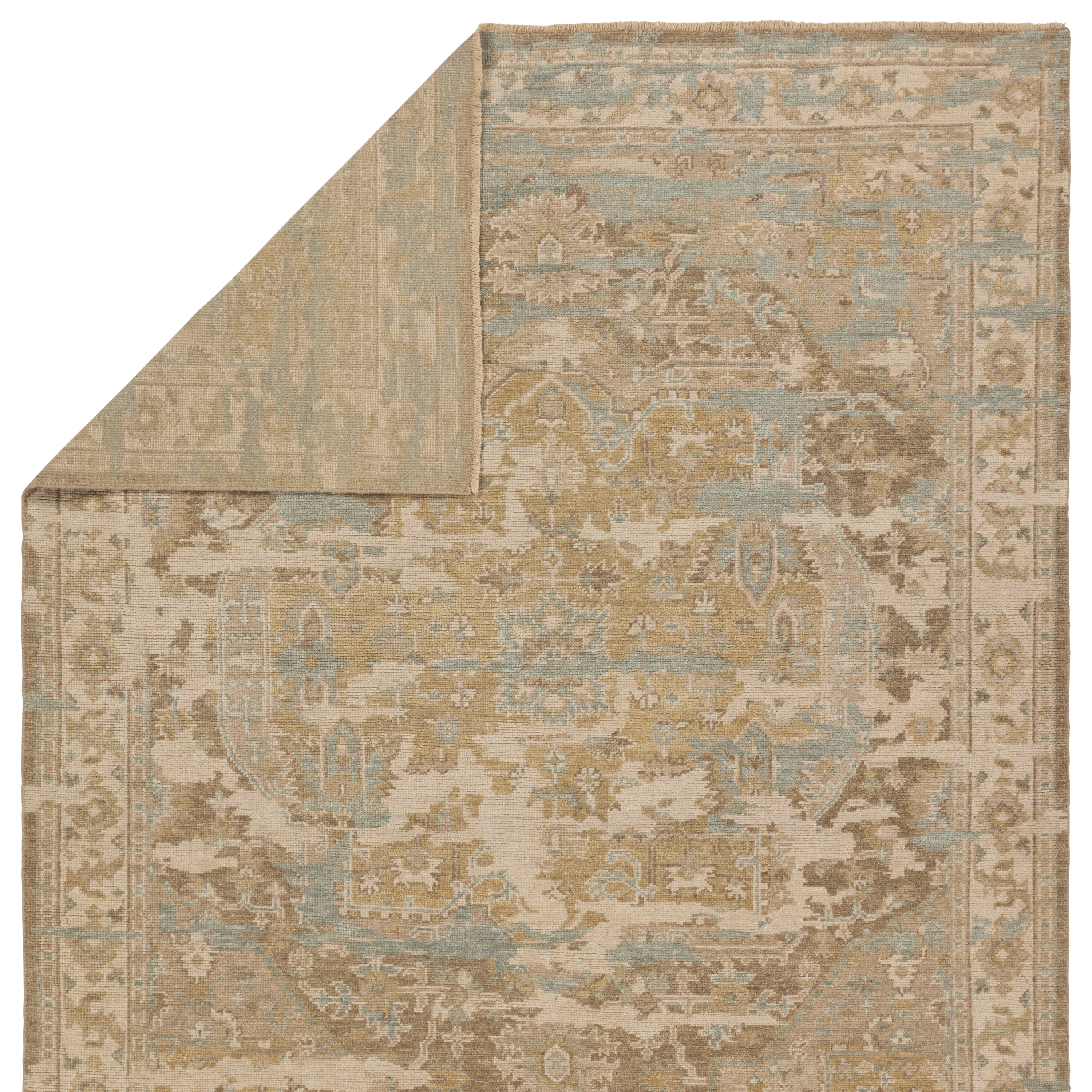 Cadenza RHA17 Handknotted Medallion Khaki and Cream Area Rug (6'x9') - Image 2