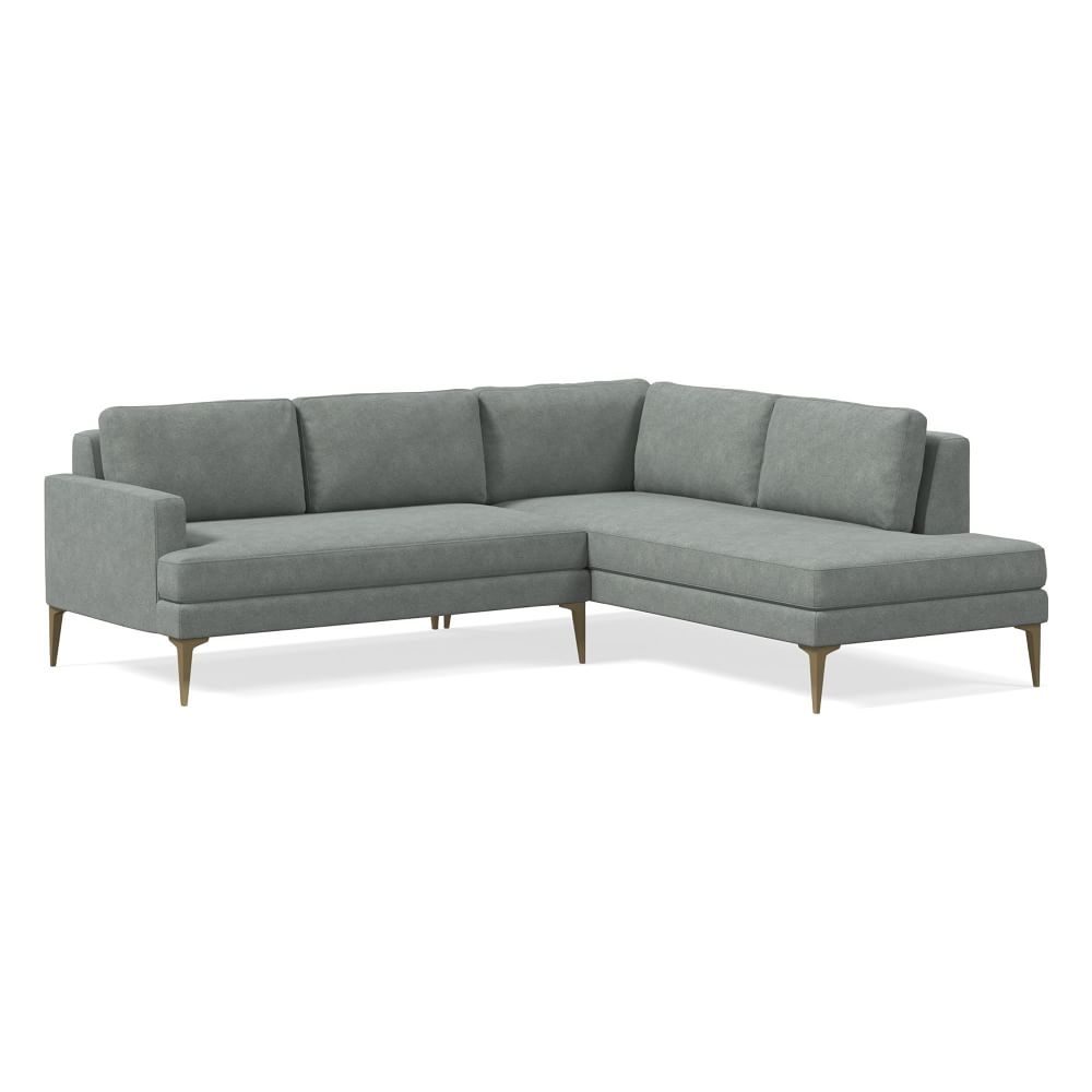 Andes 90" Right Multi Seat 2-Piece Bumper Chaise Sectional, Petite Depth, Distressed Velvet, Mineral Gray, BB - Image 0