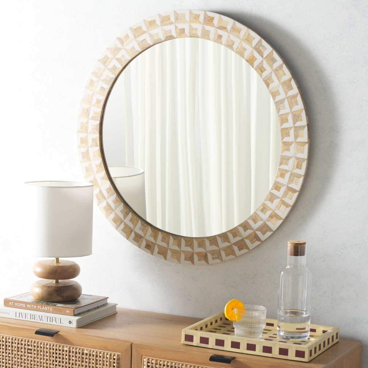 Aria, 29.2" Mirror - Antique Ivory/Natural Brown - Image 1