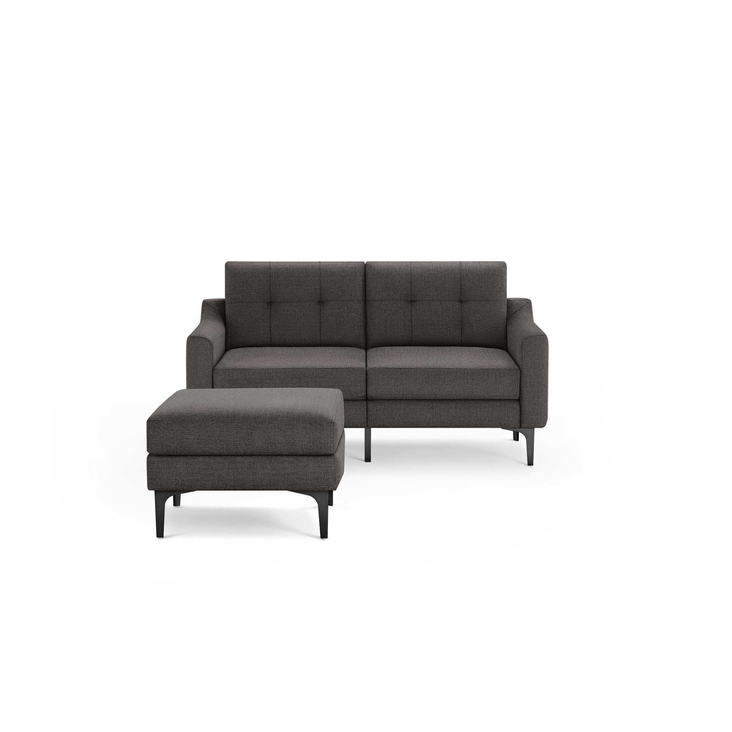 Nomad Loveseat with Ottoman - Heather Charcoal - Performance Chenille / Black - Metal / Slope - Image 0