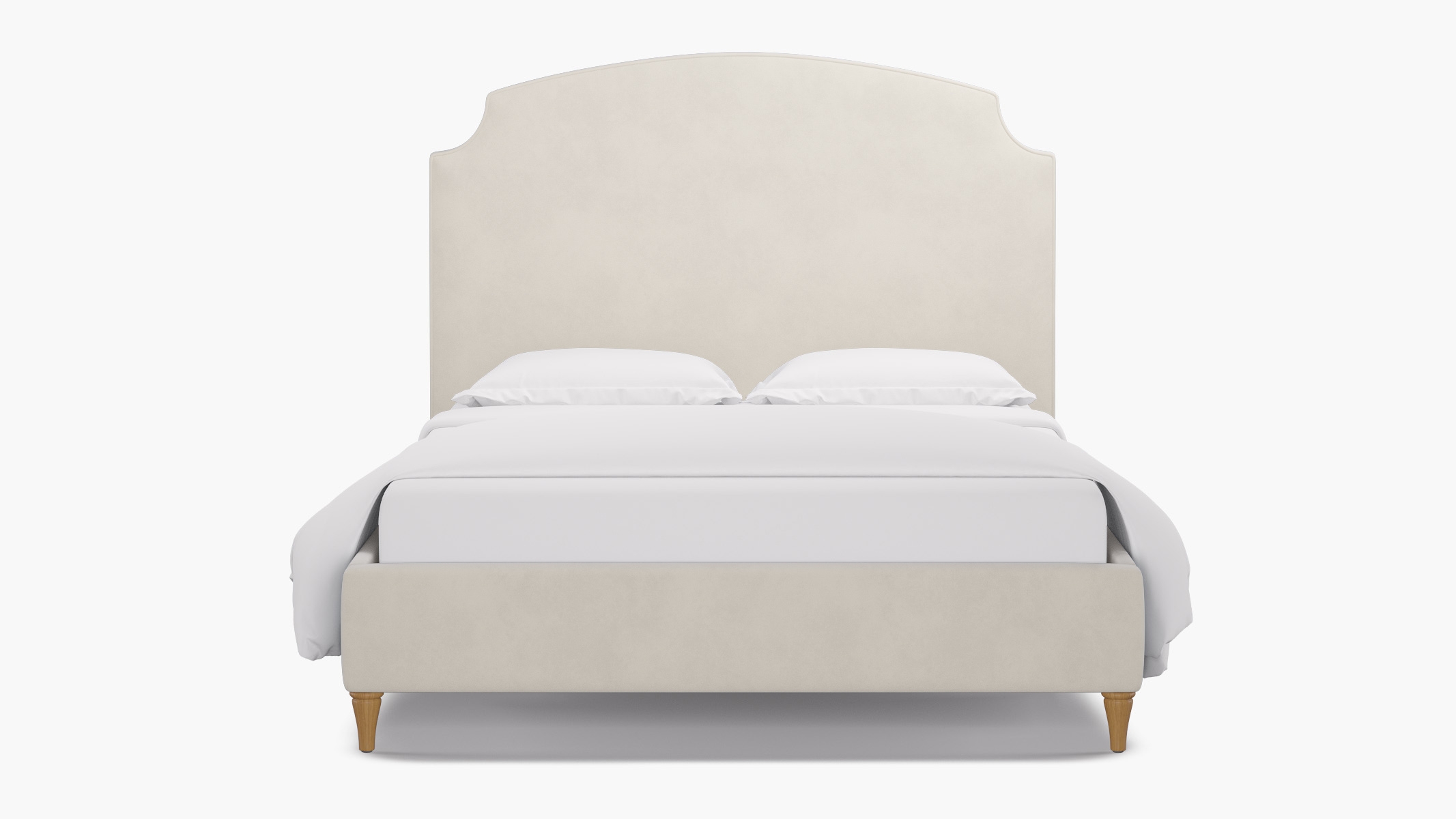 Cove Bed, White Performance Velvet, Natural Traditional Turned Leg, Queen - Image 0