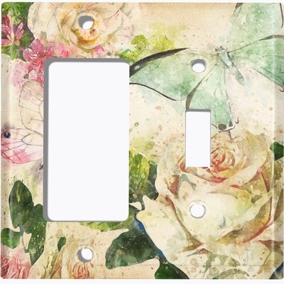 Metal Light Switch Plate Outlet Cover (Flower Rose Butterfly 2 - (L) Single GFI / (R) Single Toggle) - Image 0