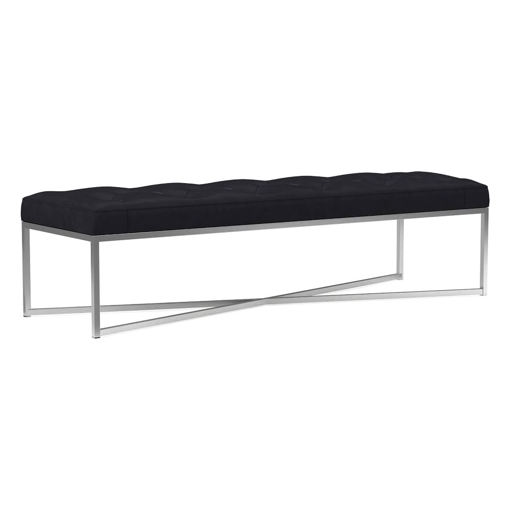 Maeve Rectangle Ottoman, Poly, Oxford Leather, Black, Stainless Steel - Image 0