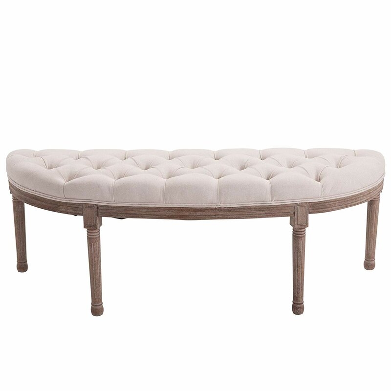 Alida Tufted Half Circle Upholstered Bench, Beige - Image 6