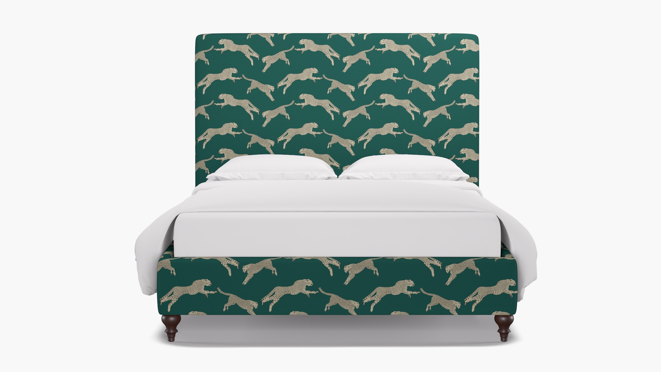 Classic Bed, Polo Green Cheetah, Espresso Traditional Turned Leg, Queen - Image 0