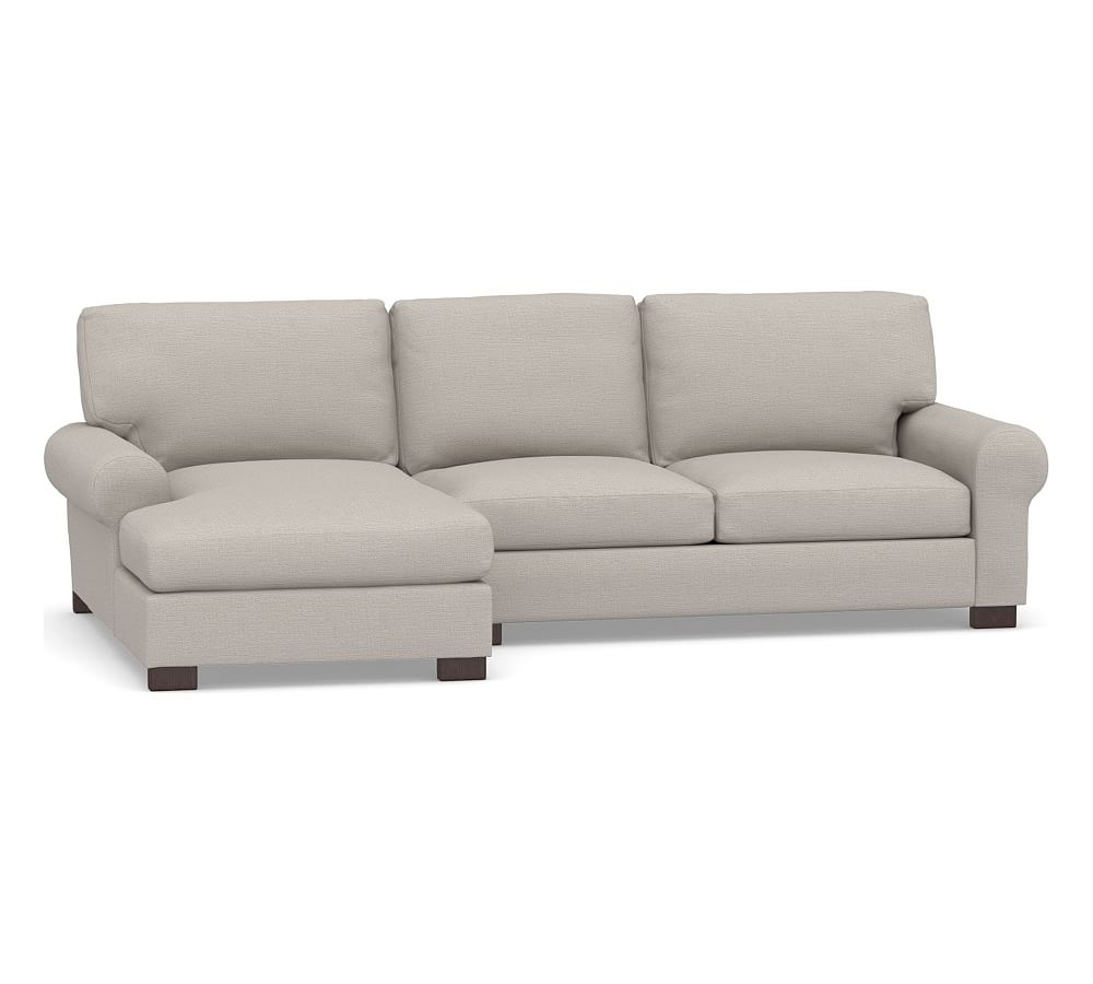 Turner Roll Arm Upholstered Left Arm Loveseat with Chaise Sectional, Down Blend Wrapped Cushions, Chunky Basketweave Stone - Image 0