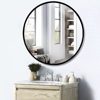 32 Inch Classic Metal Frame Circle Mirror,With An Alloy Metal Sleek Frame, Floating Round Glass Panel,Black - Image 0