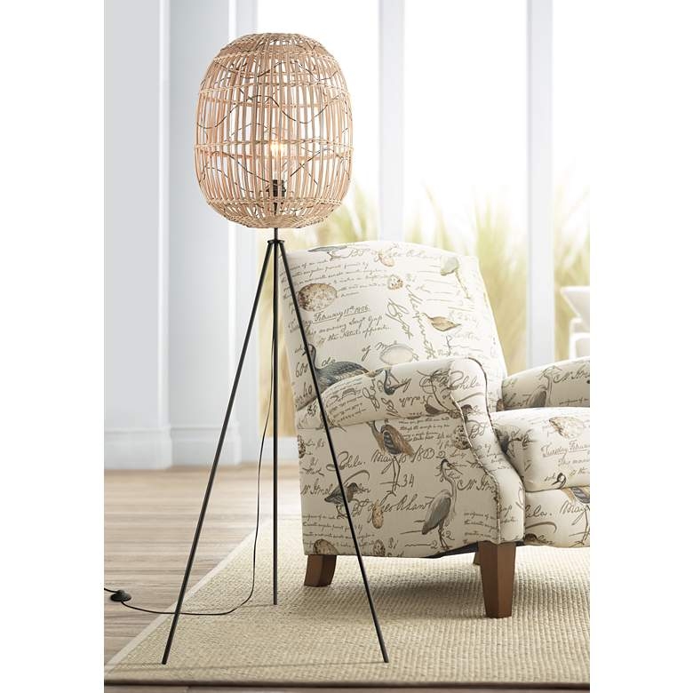 Cold Spring Tripod Floor Lamp, Oil-Rubbed Bronze & Rattan - Image 1