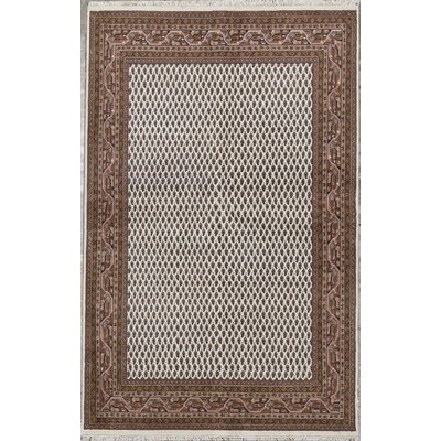 One-of-a-Kind Indo Hand-Knotted Brown/White 5'7" x 7'10" Wool Area Rug - Image 0