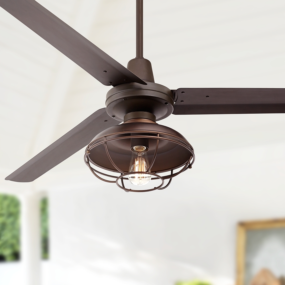 60" Casa Vieja Turbina DC LED Bronze Damp Ceiling Fan with Remote - Image 0