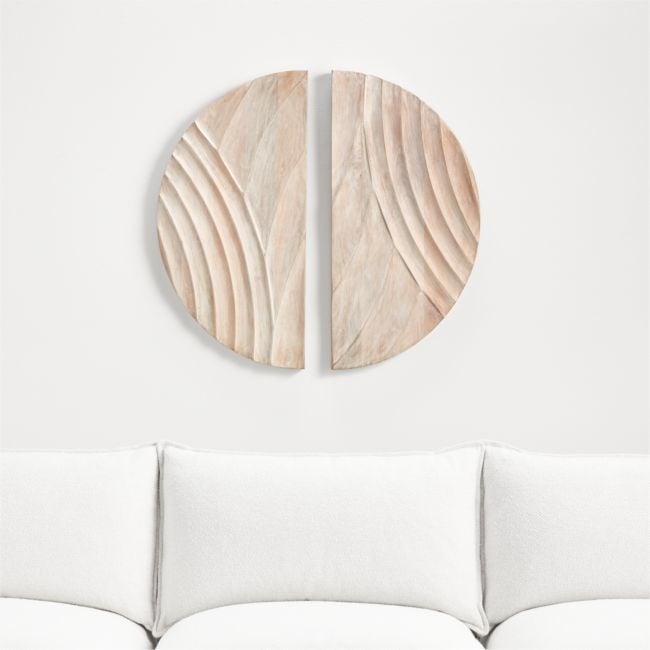 'Dune' Hand-Carved Bleached Wood Wall Art 30"x30" - Image 0
