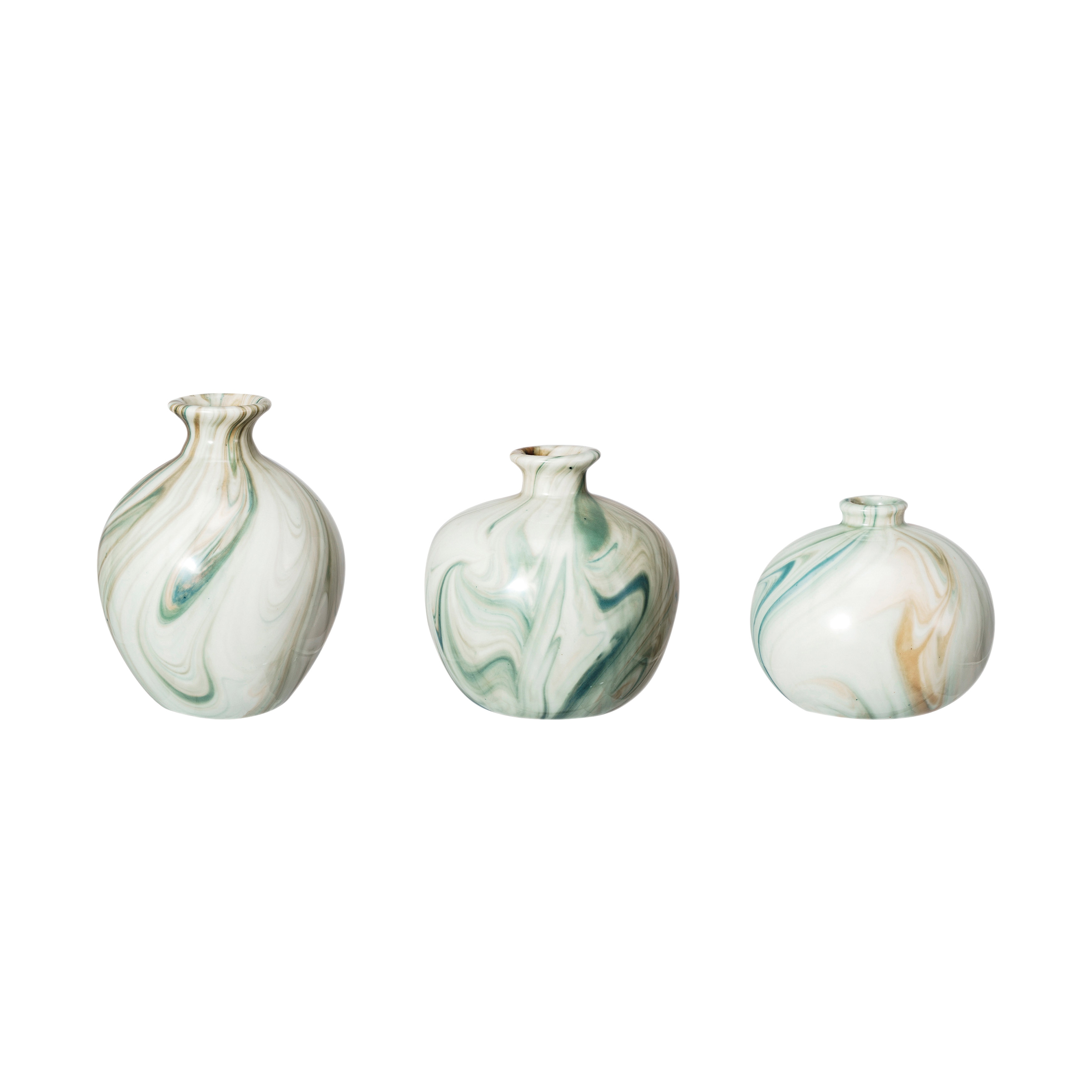Decorative Stoneware Vases with Marbled Designs, Green, Set of 3 - Image 0