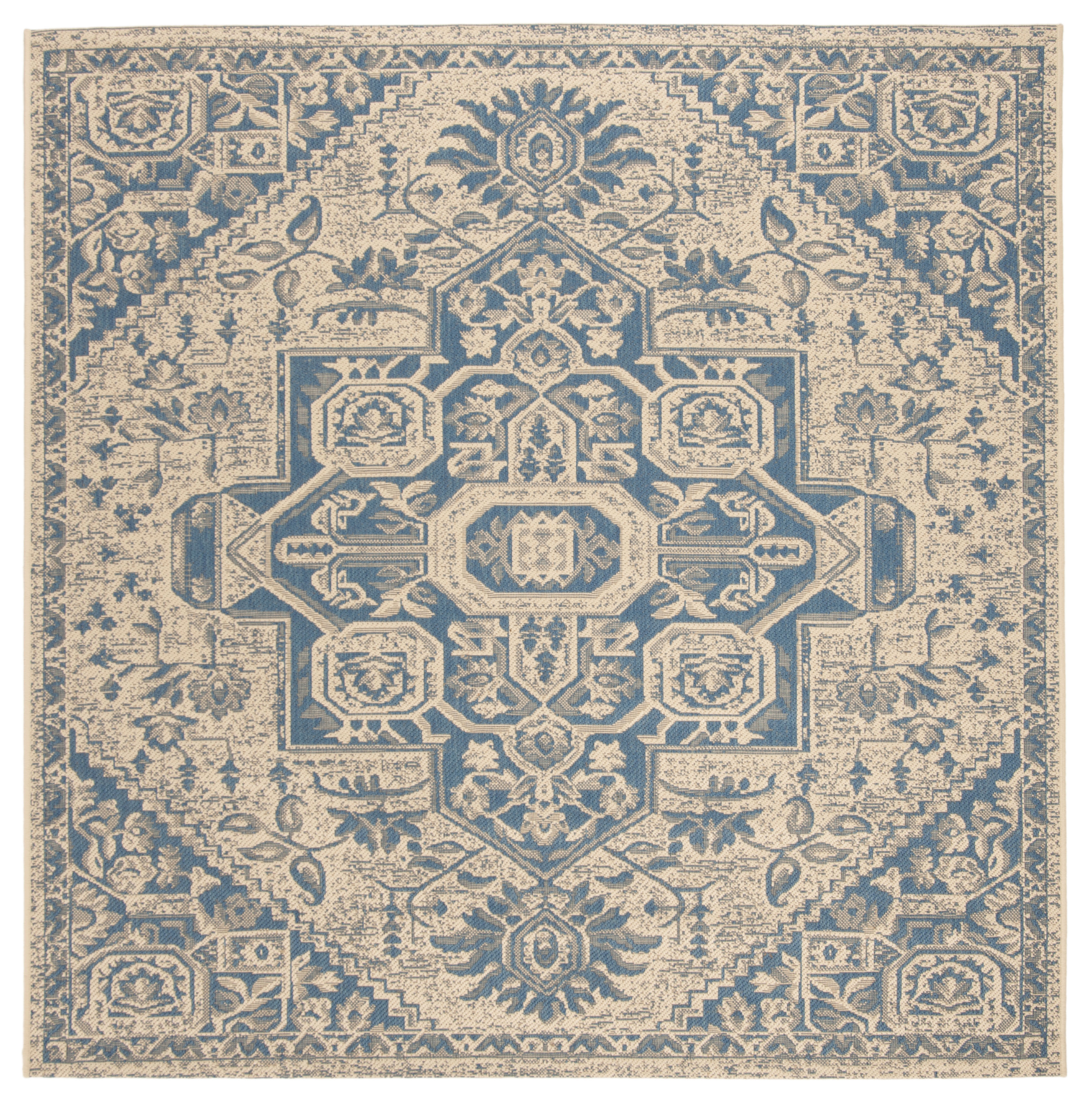 Arlo Home Indoor/Outdoor Woven Area Rug, LND138M, Blue/Cream,  6' 7" X 6' 7" Square - Image 0