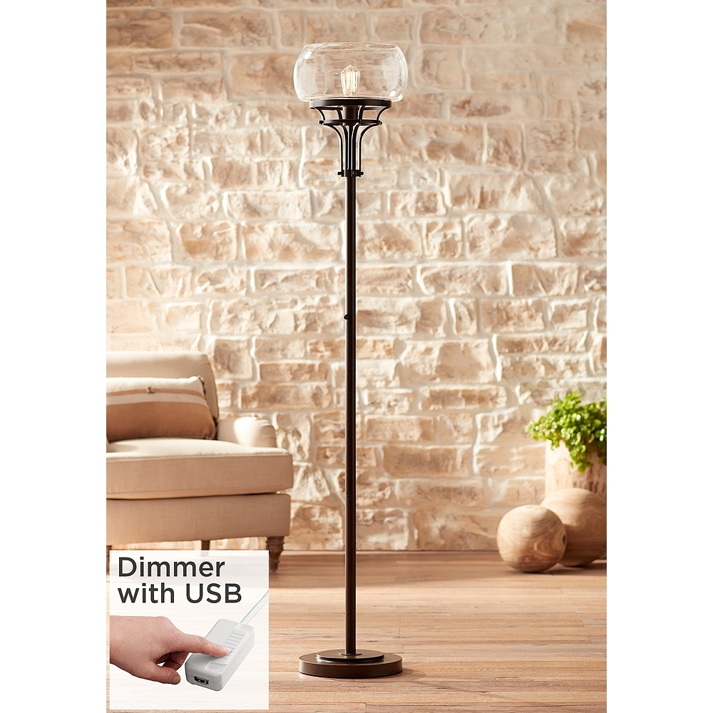 Franklin Iron Works Luz 72 1/2" Bronze Floor Lamp with USB Dimmer - Image 0