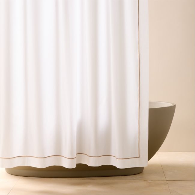 Marisal Organic Cotton White and Taupe Shower Curtain 72" - Image 0