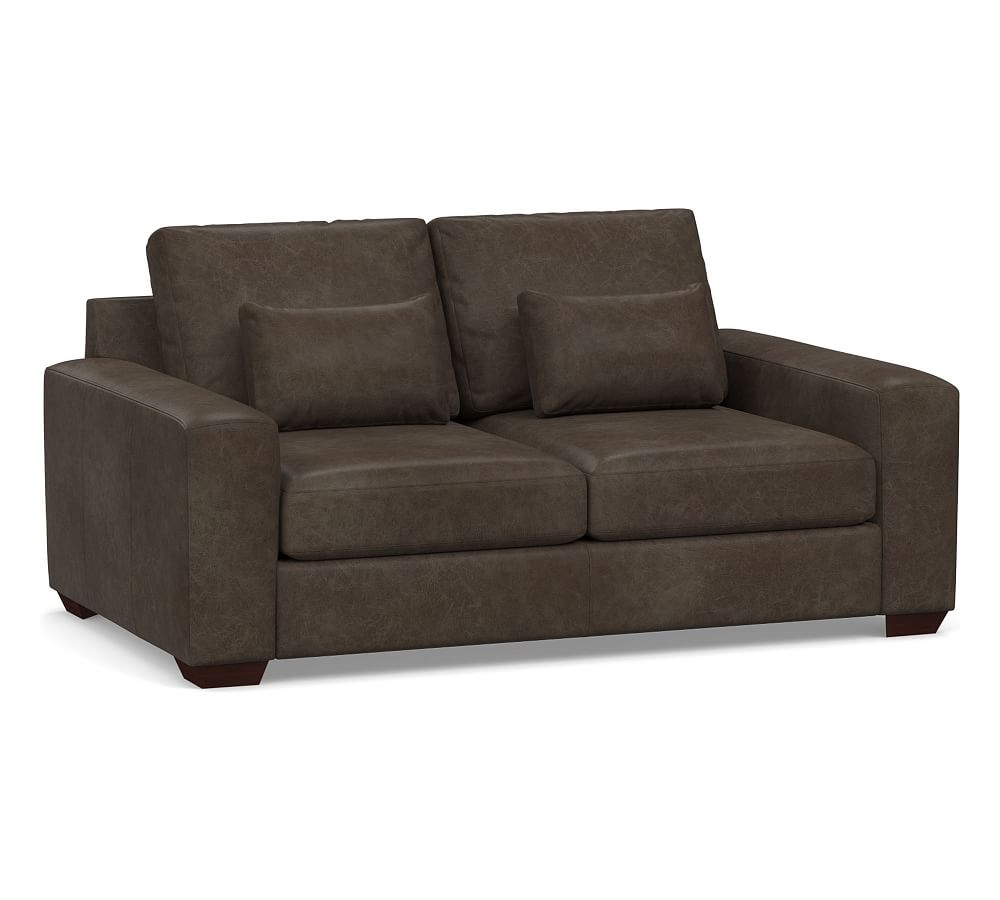 Big Sur Square Arm Leather Deep Seat Loveseat 76", Polyester Wrapped Cushions, Statesville Wolf Gray - Image 0