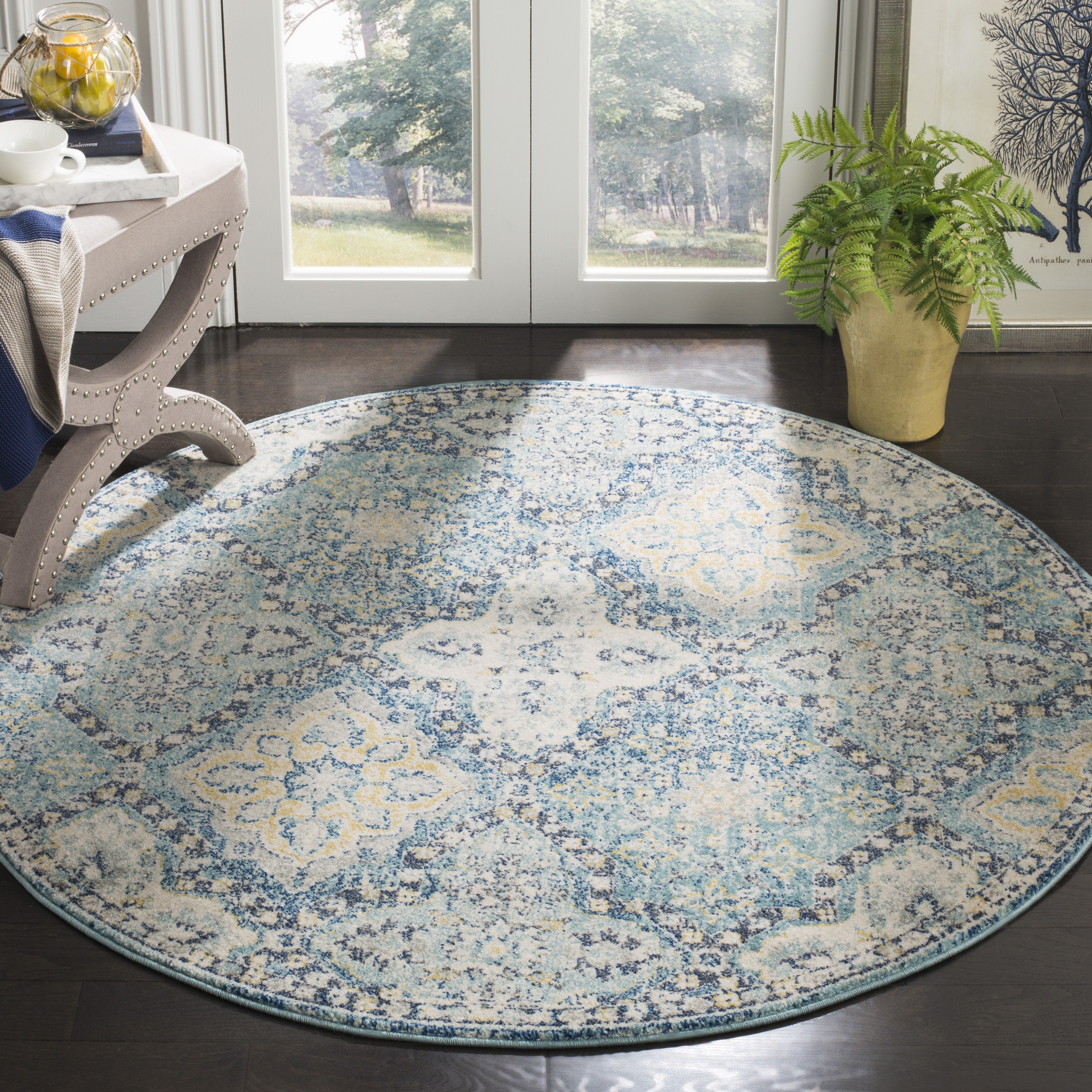 Arlo Home Woven Area Rug, EVK274C, Light Blue/Ivory,  5' 1" X 5' 1" Round - Image 1