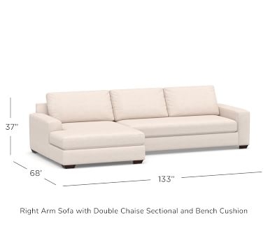 Big Sur Square Arm Upholstered Left Arm Sofa with Double Chaise Sectional and Bench Cushion, Down Blend Wrapped Cushions, Chenille Basketweave Pebble - Image 5