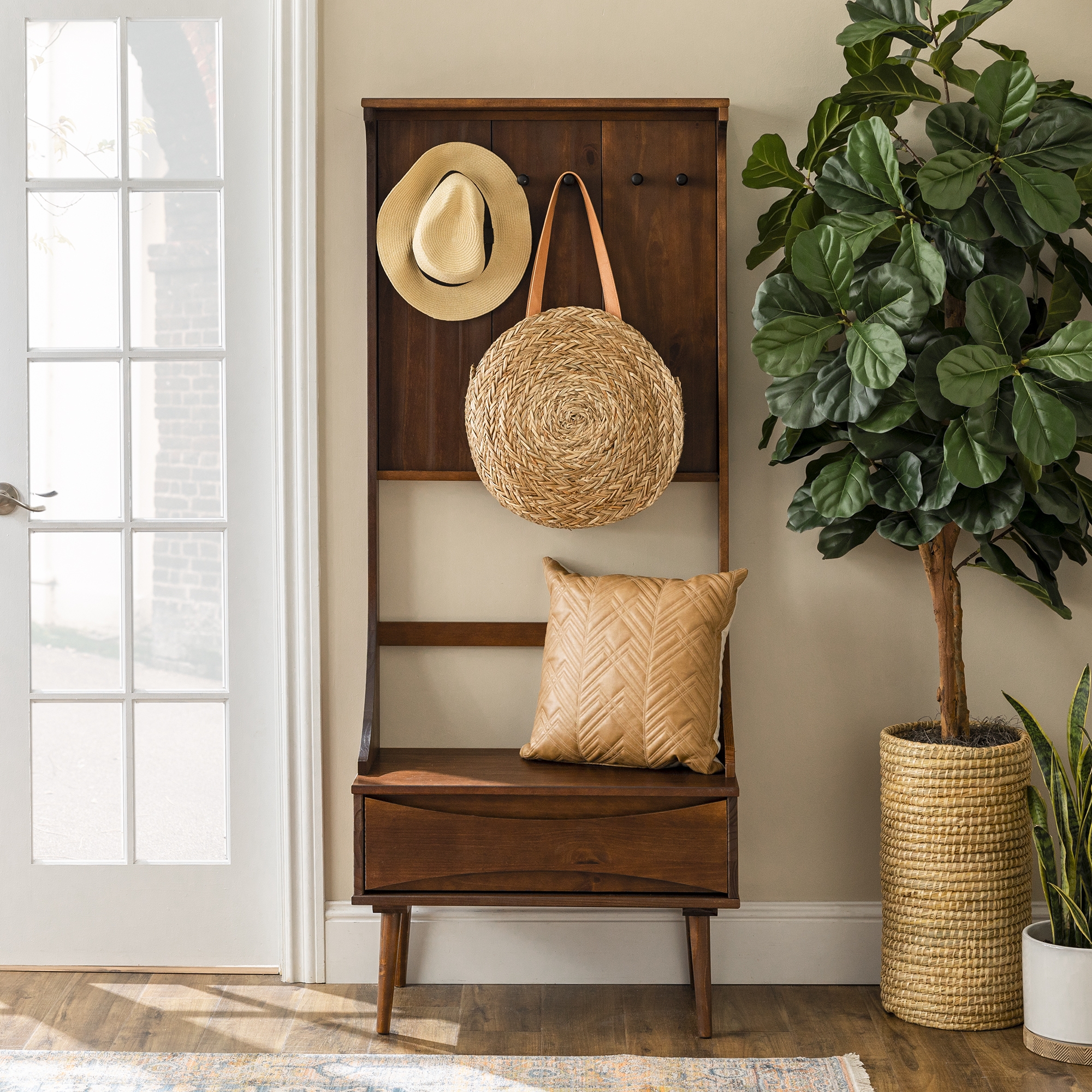 Atticus 68" Solid Wood Hall Tree With Drawer - Walnut - Image 5