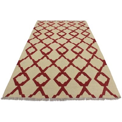 One-of-a-Kind Kensley Hand-Knotted Ivory/Red 4'3" x 6'1" Wool Area Rug - Image 0