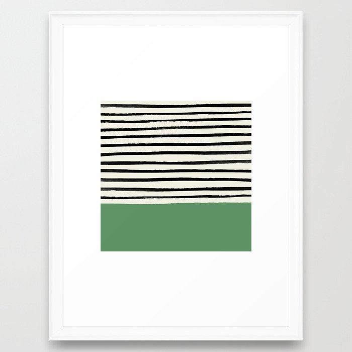 Moss Green X Stripes Framed Art Print by Leah Flores - Scoop White - MEDIUM (Gallery)-20x26 - Image 0