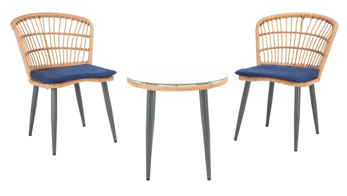 Prenza 3 Pc Lounger Set - Natural/Navy - Safavieh - Image 0