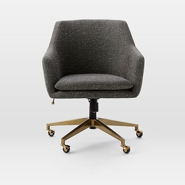 Helvetica Office Chair, Performance Coastal Linen, Platinum, Antique Bronze - Image 2