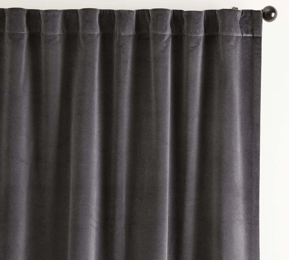 Velvet Twill Rod Pocket Blackout Curtain, Washed Black, 50 x 108" - Image 0