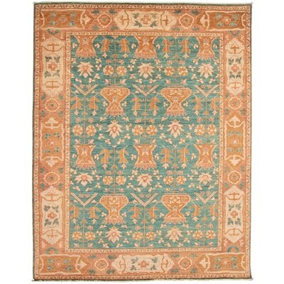 One-of-a-Kind Hand-Knotted New Age 18/20 Pak Oushak Turquoise 10'4" x 13'9" Wool Area Rug - Image 0