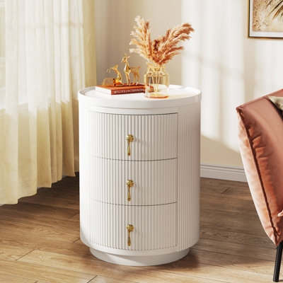 Modern Whitie Round Nightstand For Bedroom - Image 0