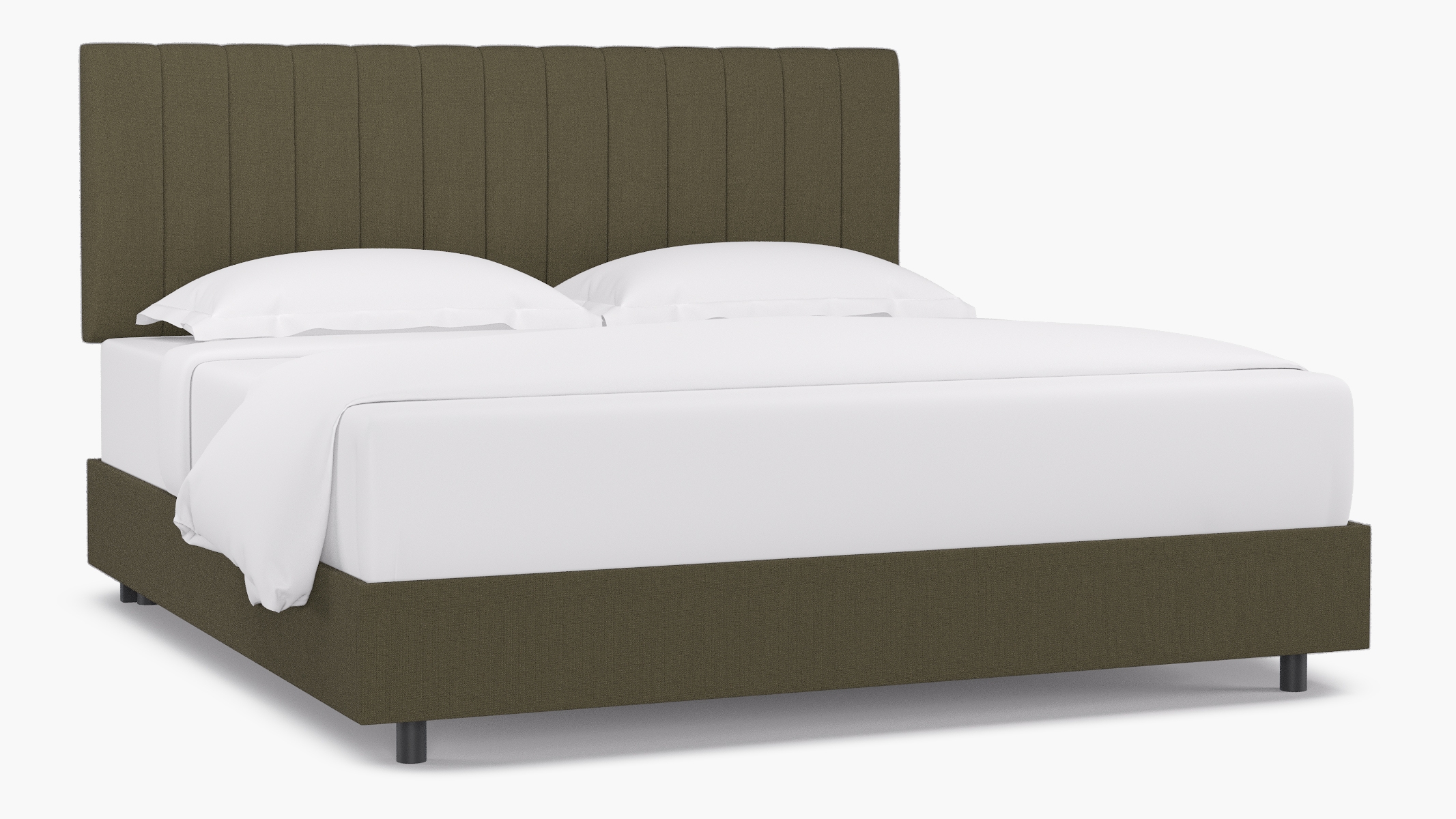 Channel Tufted Bed, Olive Everyday Linen, King - Image 1