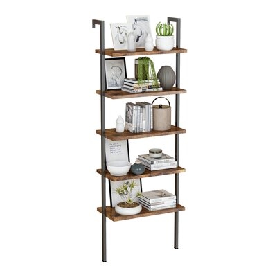 Industrial Style 70.8" H X 23.6" W Steel Ladder Bookcase 5 Tier Wall-Mounted Bookshelf Display Storage Rack Plant Flower Stand With Metal Frame For Home Office - Image 0