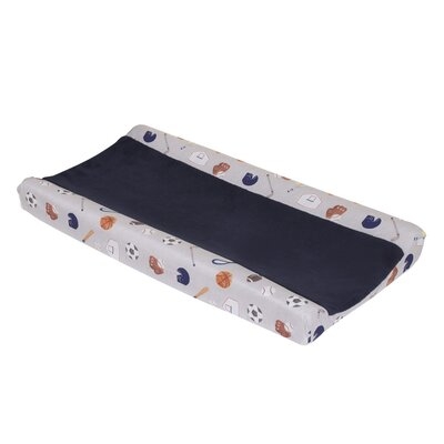 Zoomie Kids Team All Star Navy, Grey And Orange Sports Print Super Soft Contoured Changing Pad Cover - Image 0