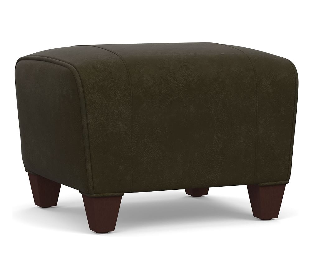 Manhattan Square Arm Leather Ottoman, Polyester Wrapped Cushions, Aviator Blackwood - Image 0