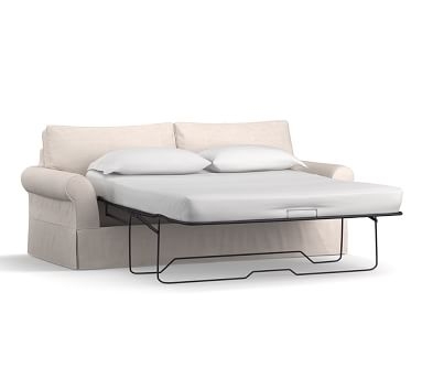 PB Comfort Roll Arm Slipcovered Sleeper Sofa, Scatter Back Memory Foam Cushions, Jumbo Basketweave Ivory - Image 1