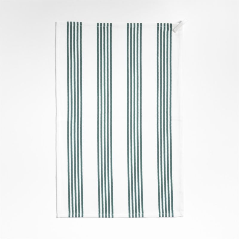 Cuisine White with Green Stripe Organic Cotton Dish Towels, Set of 2 - Image 1