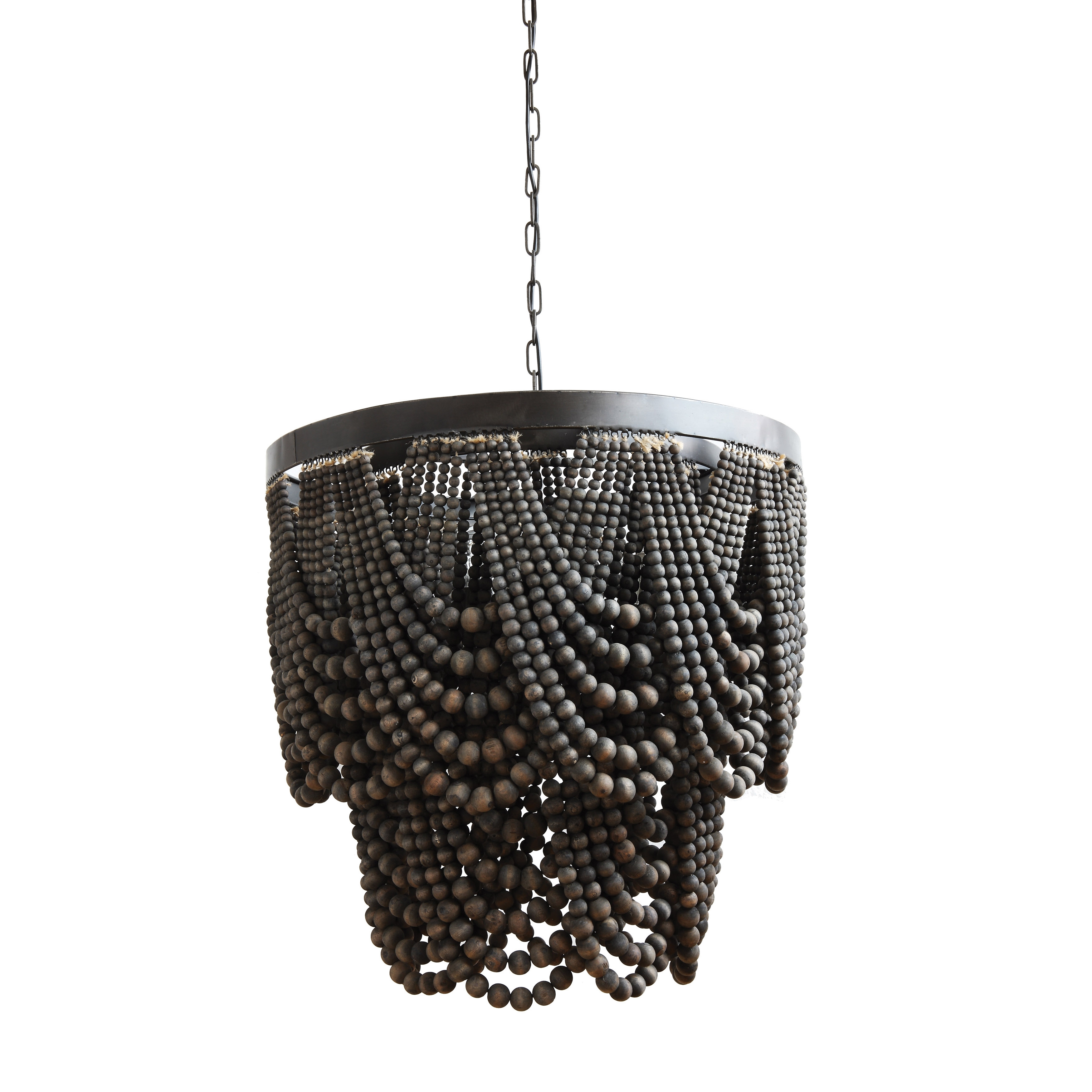 Black Metal Chandelier with Wood Beads - Image 0