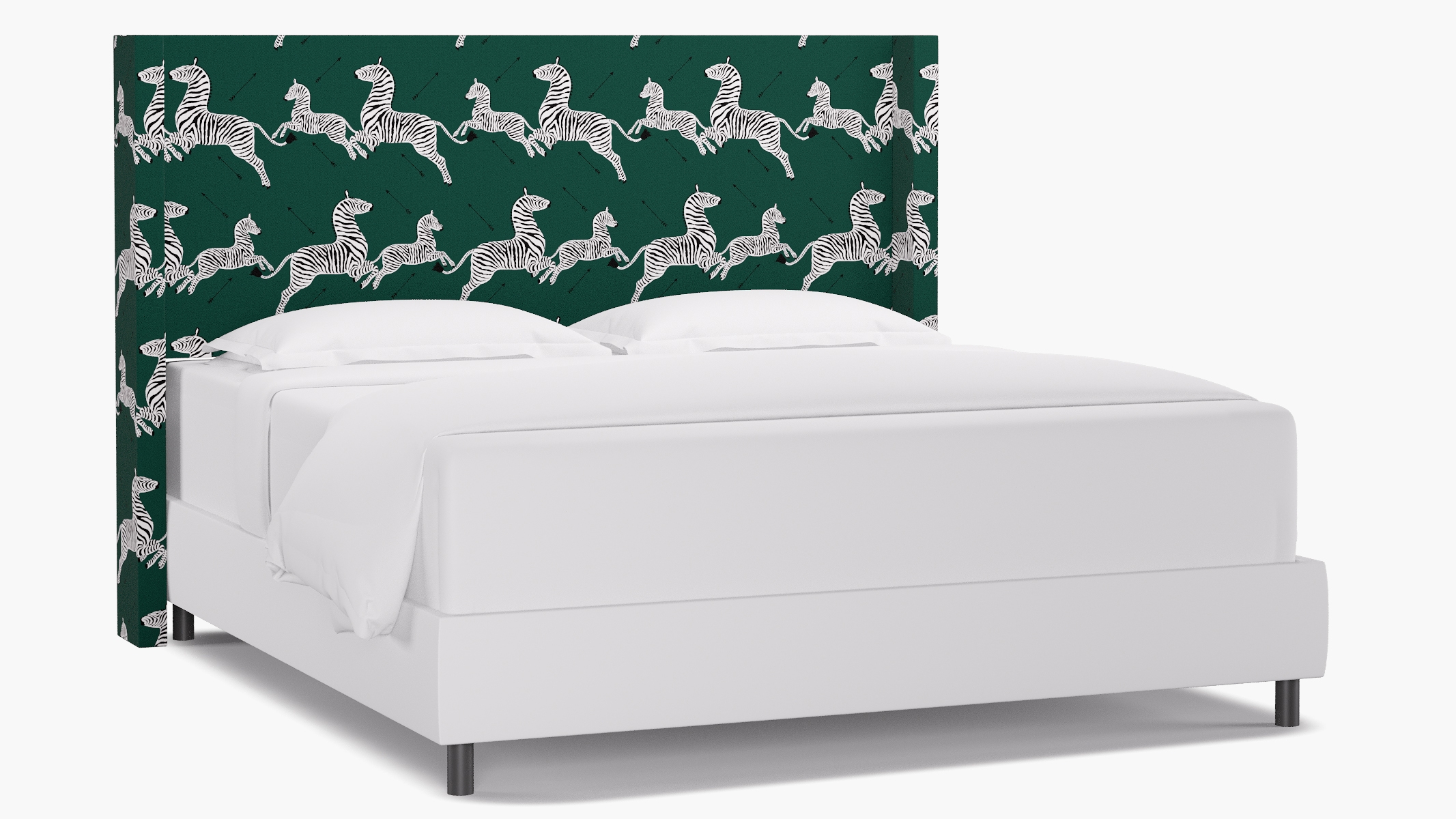 Modern Wingback Headboard, Emerald Zebra, King - Image 0
