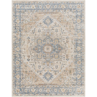 Weber Machine Washable Oriental Ivory/Blue Area Rug - Image 0