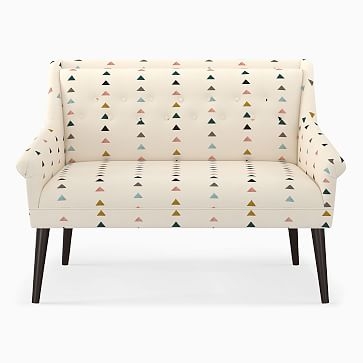 Button Tufted Settee, Watercolor Lines, Frost Gray - Image 2