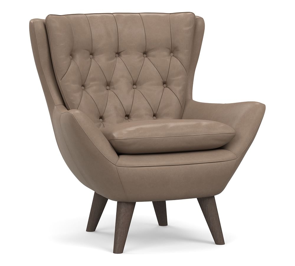 Wells Leather Petite Armchair, Polyester Wrapped Cushions, Legacy Taupe - Image 0