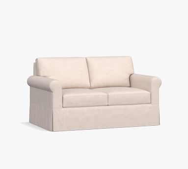 York Roll Arm Slipcovered Loveseat, Down Blend Wrapped Cushions, Park Weave Oatmeal - Image 1