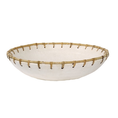 Cianna Earthenware Oval Decorative Bowl in Ivory/Gold - Image 0