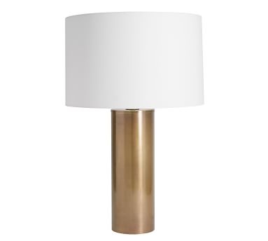 Stella Table Lamp, Small Antique Brass Base with Medium Straight Sided Gallery Shade, White - Image 2