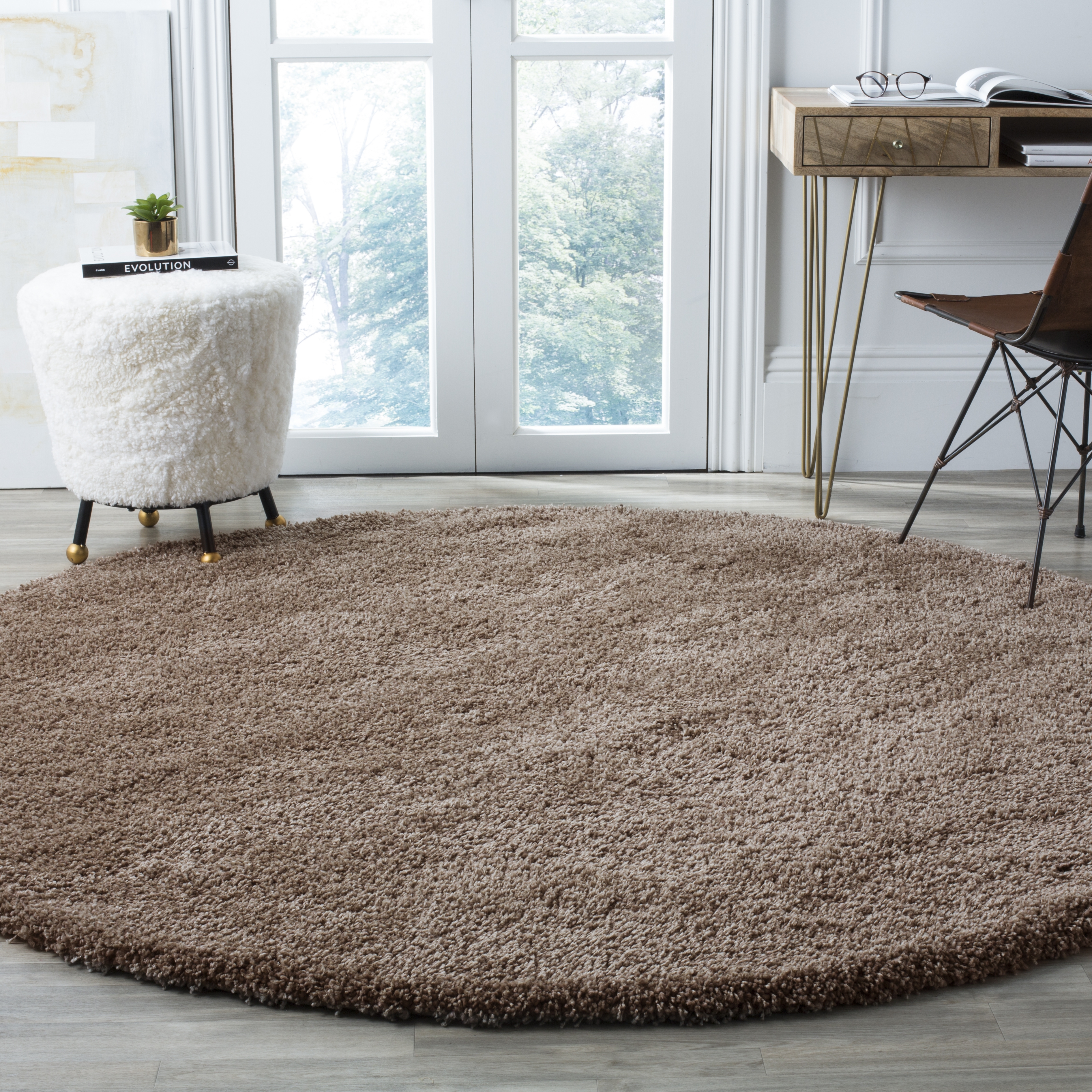 Arlo Home Woven Area Rug, SGN725-2424, Taupe,  6' 7" X 6' 7" Round - Image 1