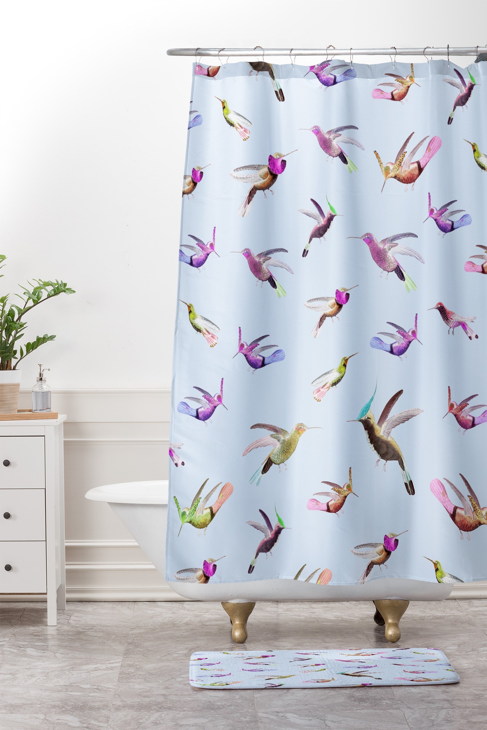 Iveta Abolina Colibri Garden Shower Curtain And Mat - Standard Set - Image 0