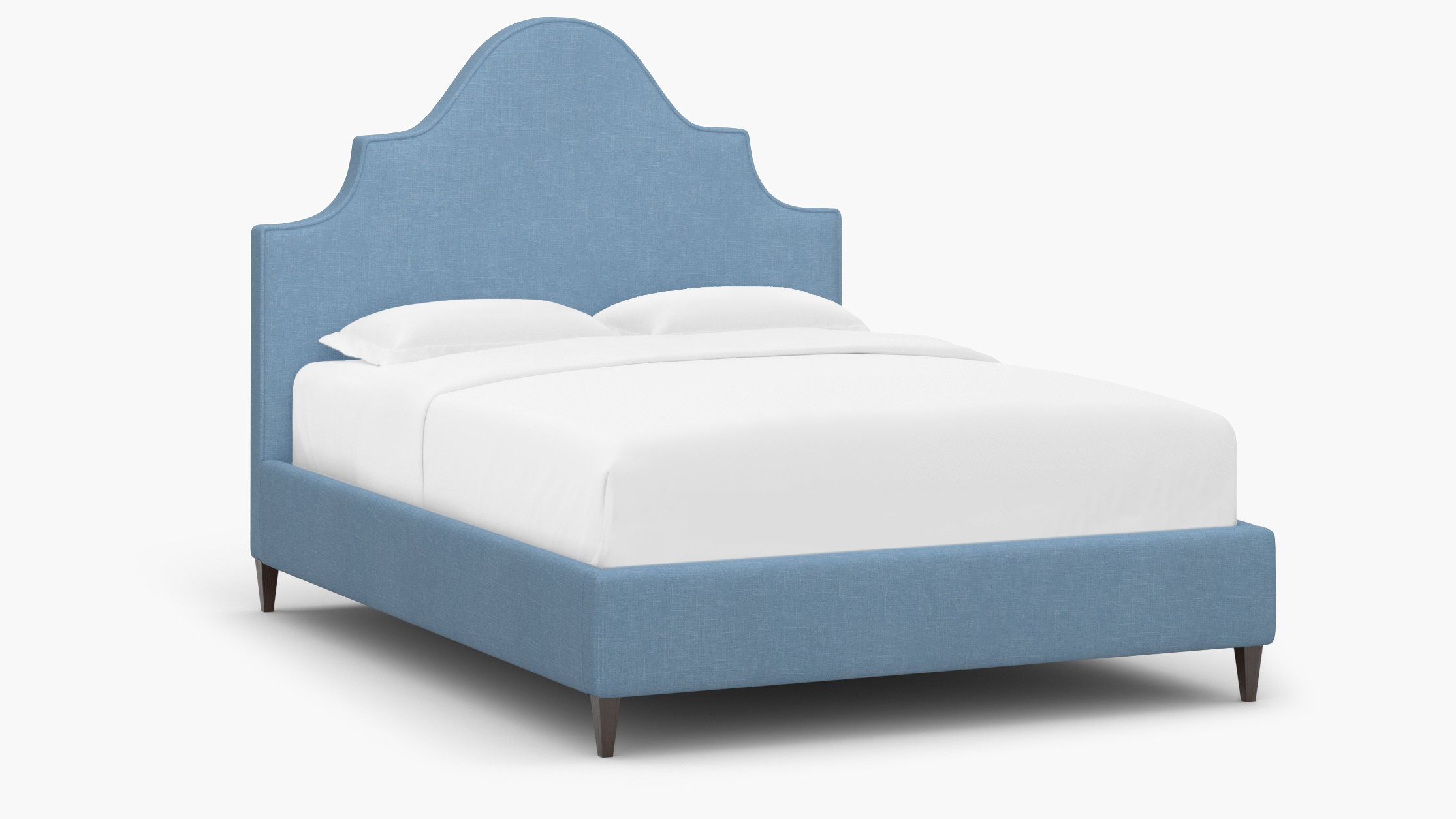 Statement Bed, French Blue Everyday Linen, Espresso Square Tapered Leg, King - Image 1