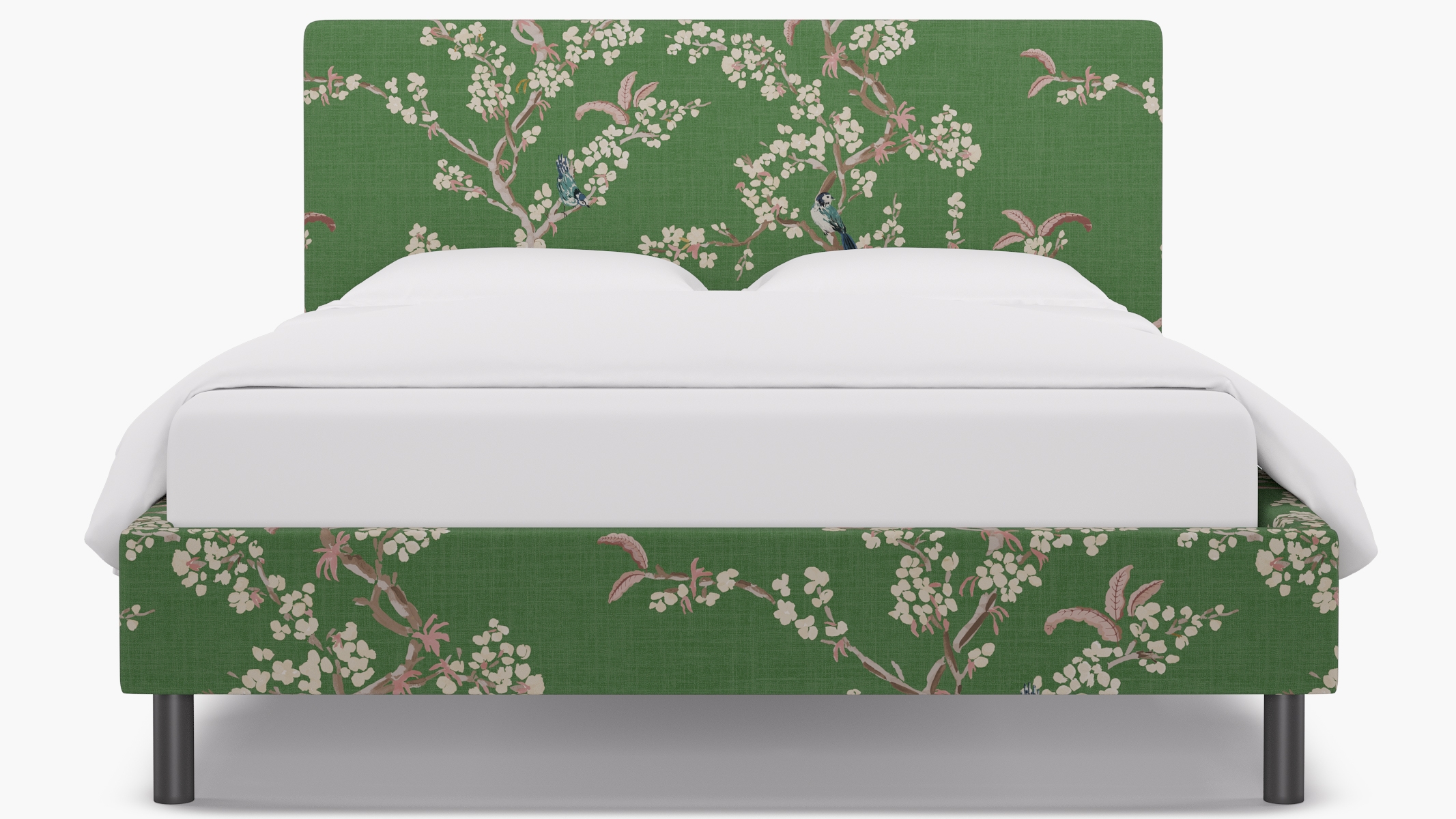 Tailored Platform Bed, Jade Cherry Blossom, Queen - Image 0