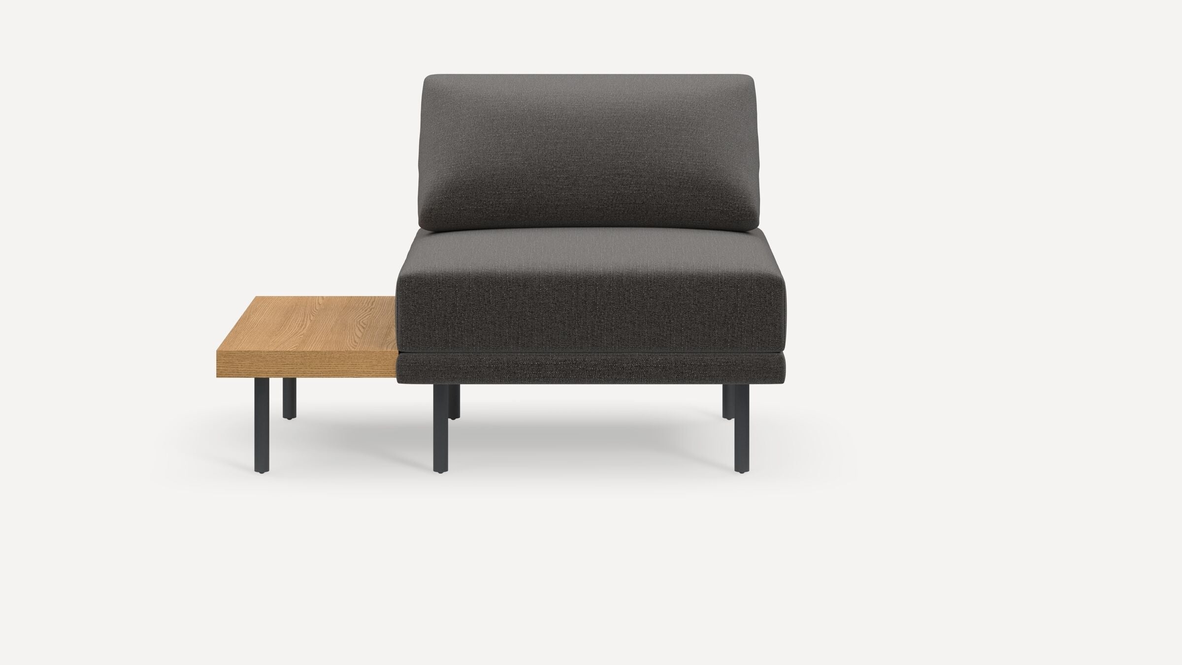 Range Seat with Table - Heather Charcoal - Performance Chenille / Black Metal Legs - Oak Table - Image 0